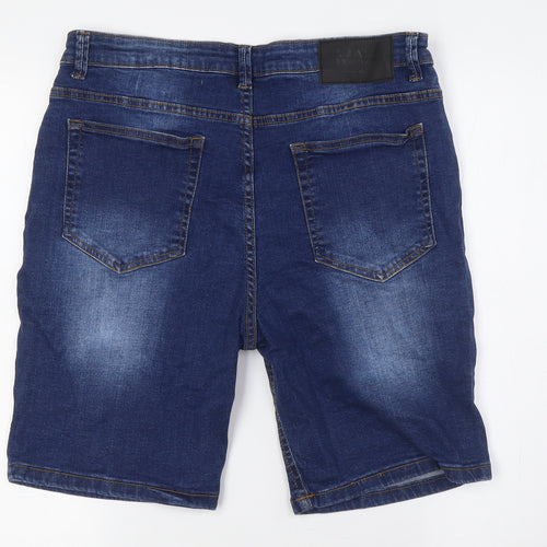 MAN Mens Blue Cotton Bermuda Shorts Size 34 in L9 in Regular Button