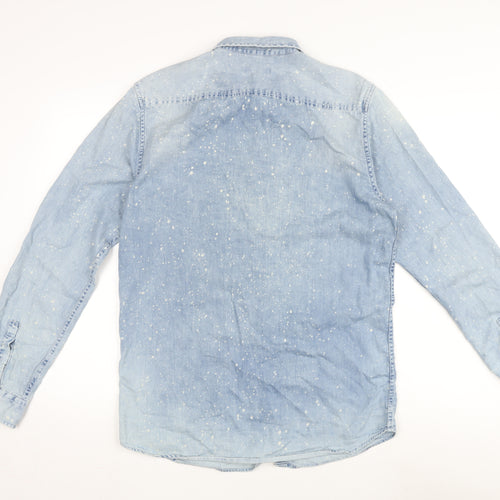 New Look Mens Blue Cotton Button-Up Size M Collared Button - Speckles Design.