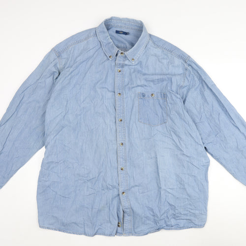 Cotton Traders Mens Blue Cotton Button-Up Size 18 Collared Button