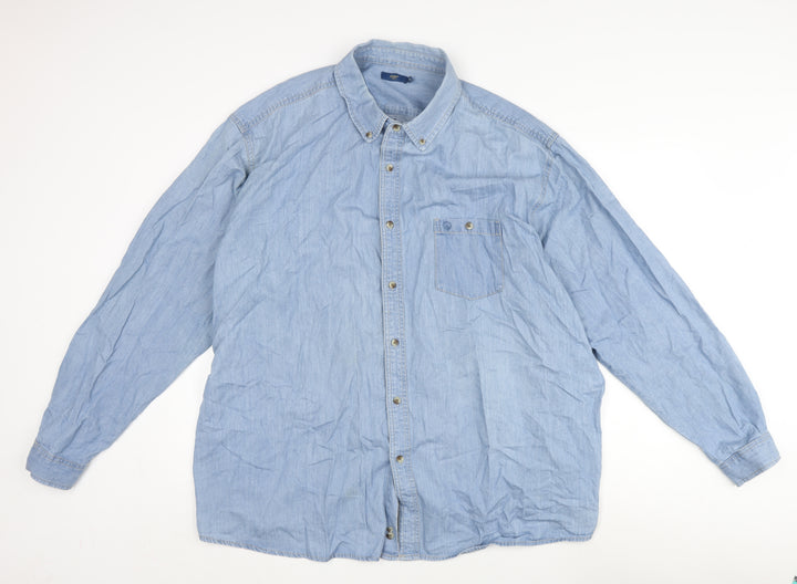 Cotton Traders Mens Blue Cotton Button-Up Size 18 Collared Button