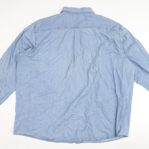 Cotton Traders Mens Blue Cotton Button-Up Size 18 Collared Button