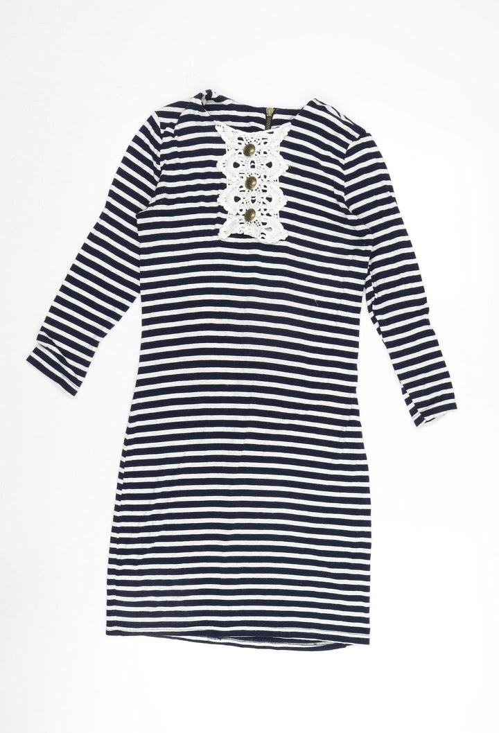 River Inbound Womens Blue Elastane Bodycon Size 8 Crew Neck Zip