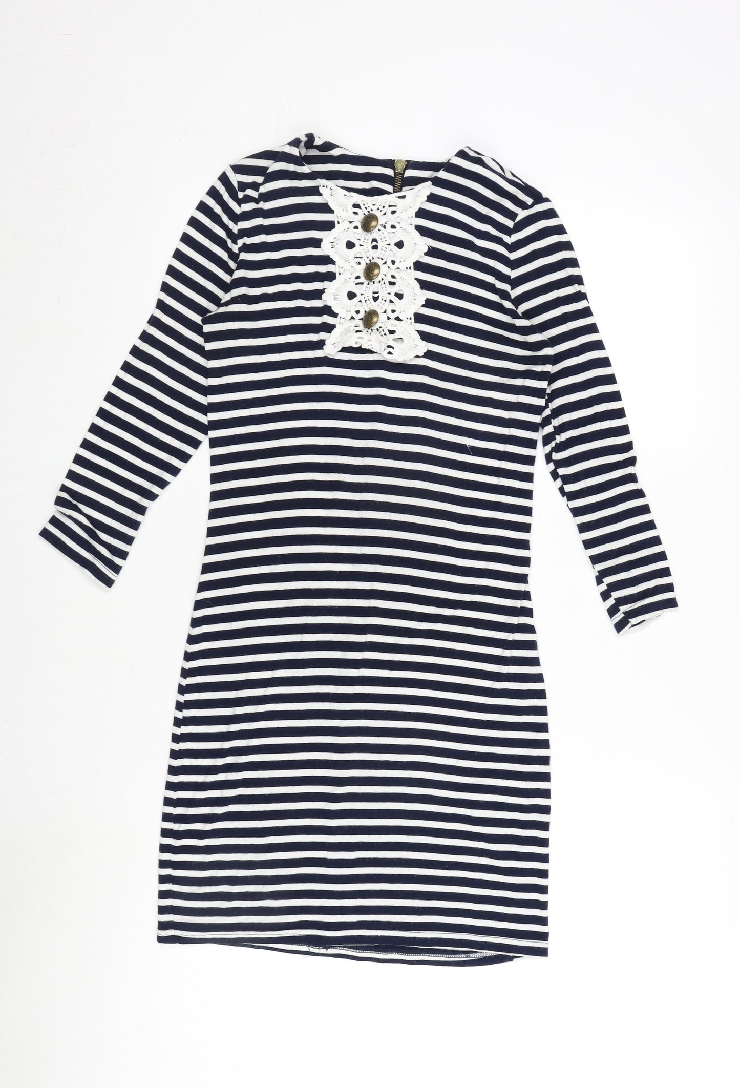 River Inbound Womens Blue Elastane Bodycon Size 8 Crew Neck Zip