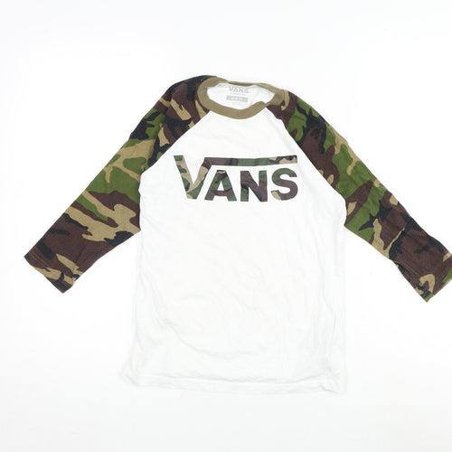 VANS Boys White Camouflage Cotton Ringer T-Shirt Size 8-9 Years Crew Neck - Vans