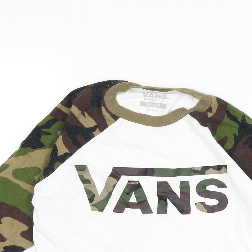 VANS Boys White Camouflage Cotton Ringer T-Shirt Size 8-9 Years Crew Neck - Vans