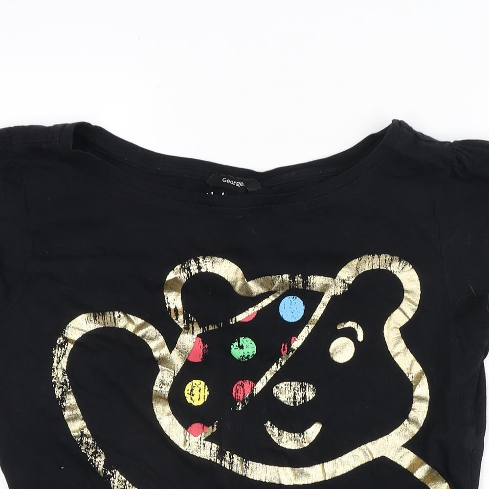 George Womens Black Cotton Ringer T-Shirt Size 14 Crew Neck - Children In need