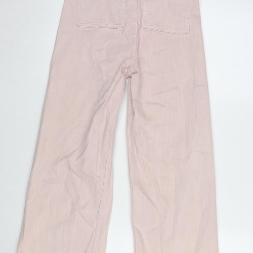 Denim & Co. Womens Pink Cotton Blend Wide-Leg Jeans Size 6 L26.5 in Regular Zip