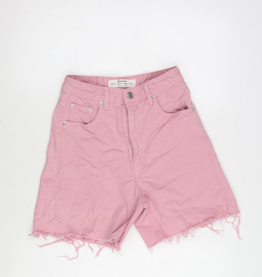 Stradivarius Womens Pink Cotton Cut-Off Shorts Size 6 Regular Tie