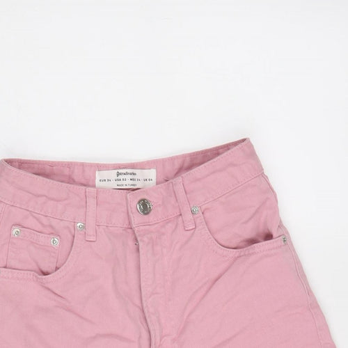 Stradivarius Womens Pink Cotton Cut-Off Shorts Size 6 Regular Tie