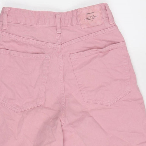 Stradivarius Womens Pink Cotton Cut-Off Shorts Size 6 Regular Tie