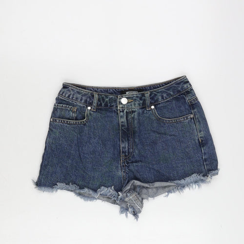 Missguided Womens Blue Cotton Cut-Off Shorts Size 6 Regular Zip