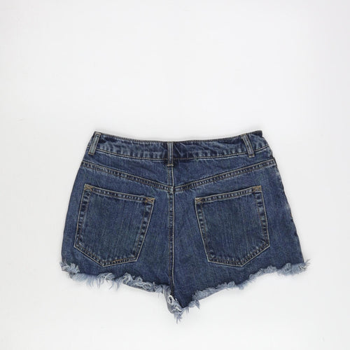 Missguided Womens Blue Cotton Cut-Off Shorts Size 6 Regular Zip