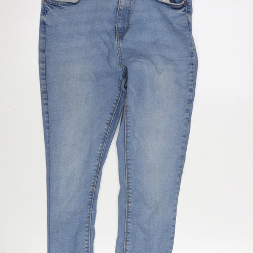 Denim & Co. Womens Blue Cotton Blend Tapered Jeans Size 14 L24.5 in Regular Zip