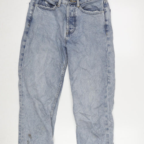 Denim & Co. Womens Blue Cotton Straight Jeans Size 8 L26 in Regular Button - Raw Hem