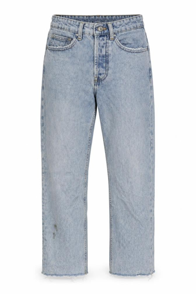 Denim & Co. Womens Blue Cotton Straight Jeans Size 8 L26 in Regular Button - Raw Hem