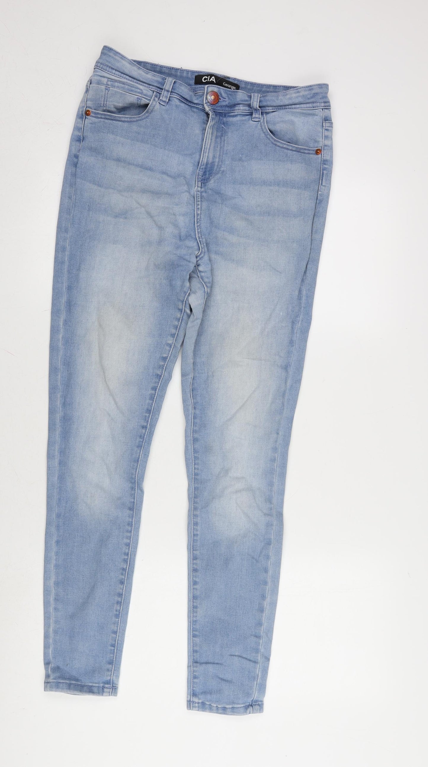 George Womens Blue Cotton Blend Tapered Jeans Size 12 L28 in Regular Zip