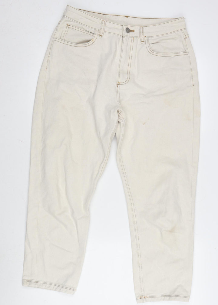 Reclaimed Vintage Womens Ivory Cotton Straight Jeans Size 12 L25.5 in Regular Zip