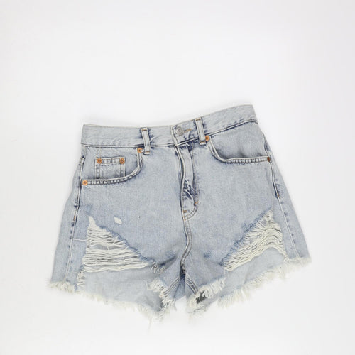 Pull&Bear Womens Blue Cotton Cut-Off Shorts Size 10 Regular Zip