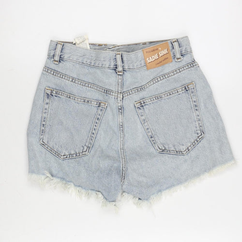 Pull&Bear Womens Blue Cotton Cut-Off Shorts Size 10 Regular Zip