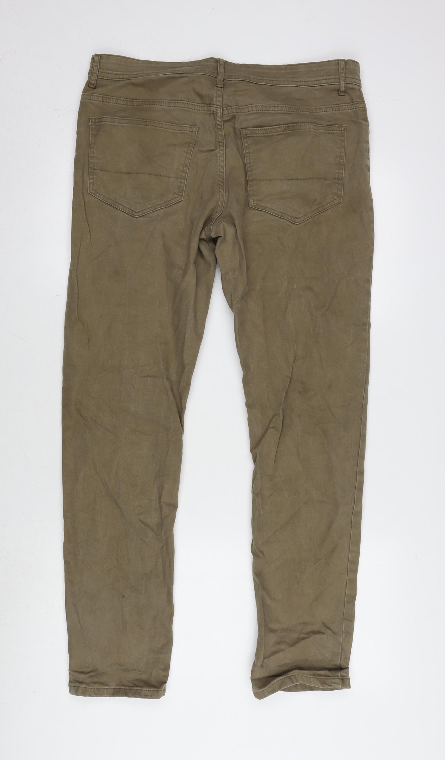 Denim & Co. Mens Beige Cotton Blend Straight Jeans Size 32 in L32 in Slim Zip