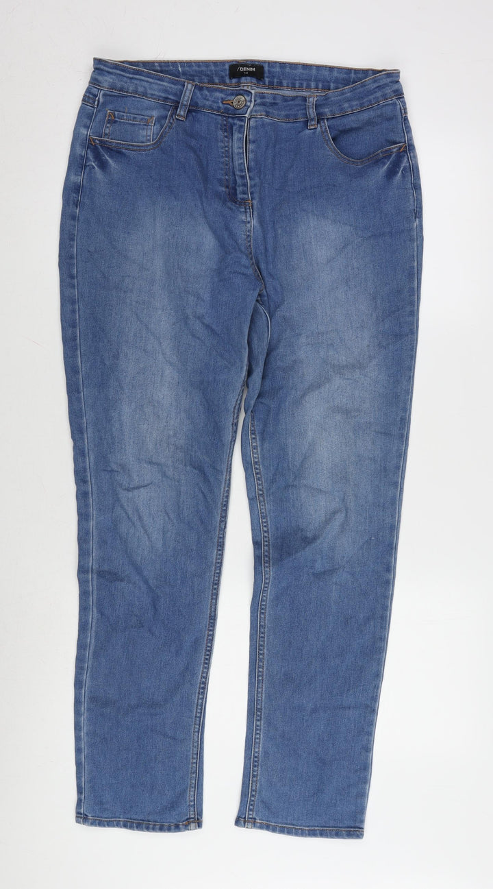 Denim Womens Blue Cotton Blend Straight Jeans Size 14 L30 in Regular Zip