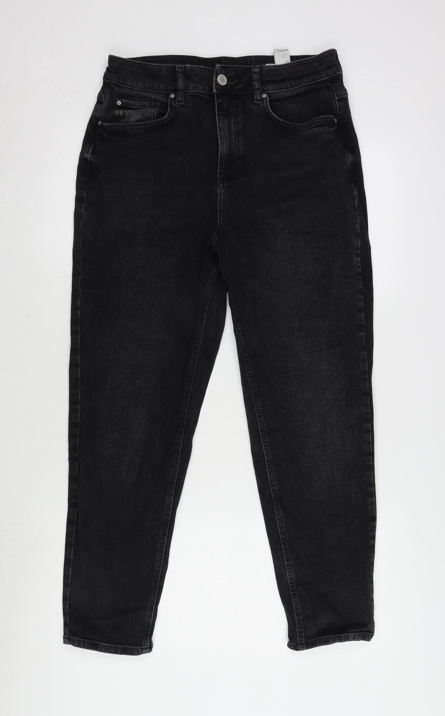 Marks and Spencer Womens Grey Cotton Blend Straight Jeans Size 12 L26 in Regular Zip