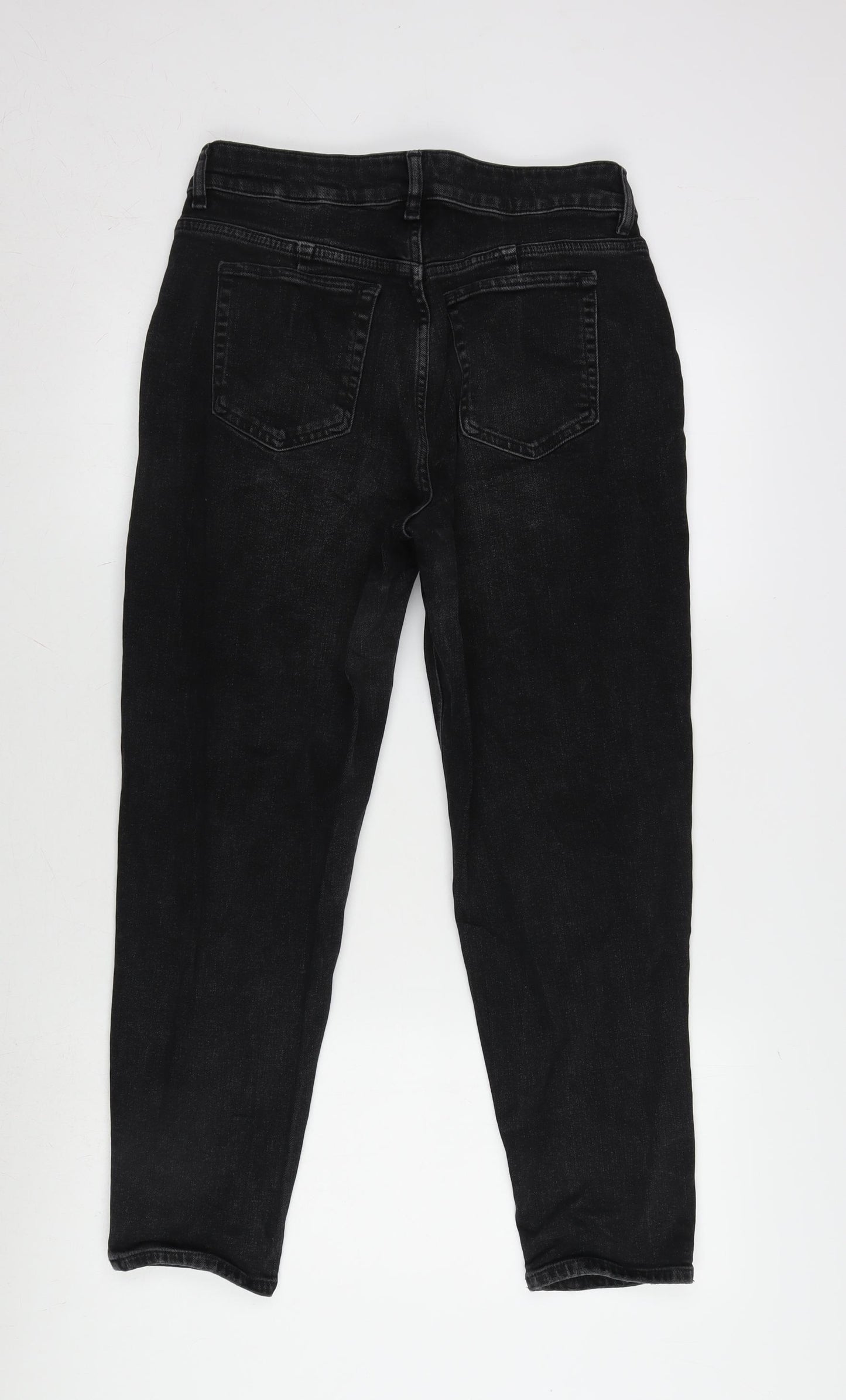 Marks and Spencer Womens Grey Cotton Blend Straight Jeans Size 12 L26 in Regular Zip