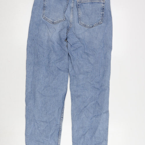 Marks and Spencer Womens Blue Cotton Blend Straight Jeans Size 8 L28.5 in Regular Zip - Striped Sides.