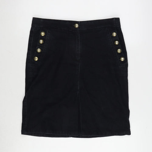 NEXT Womens Blue Cotton A-Line Skirt Size 10 Zip - Vent To Front
