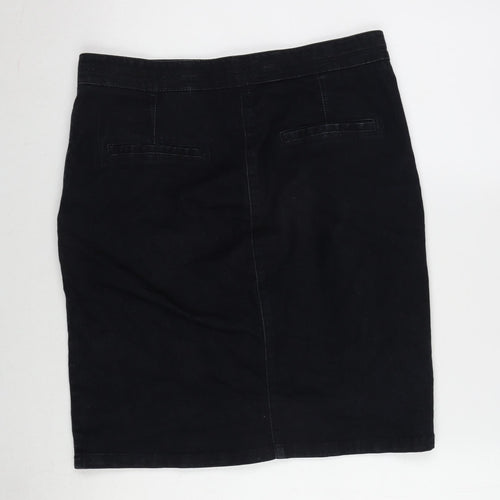 NEXT Womens Blue Cotton A-Line Skirt Size 10 Zip - Vent To Front