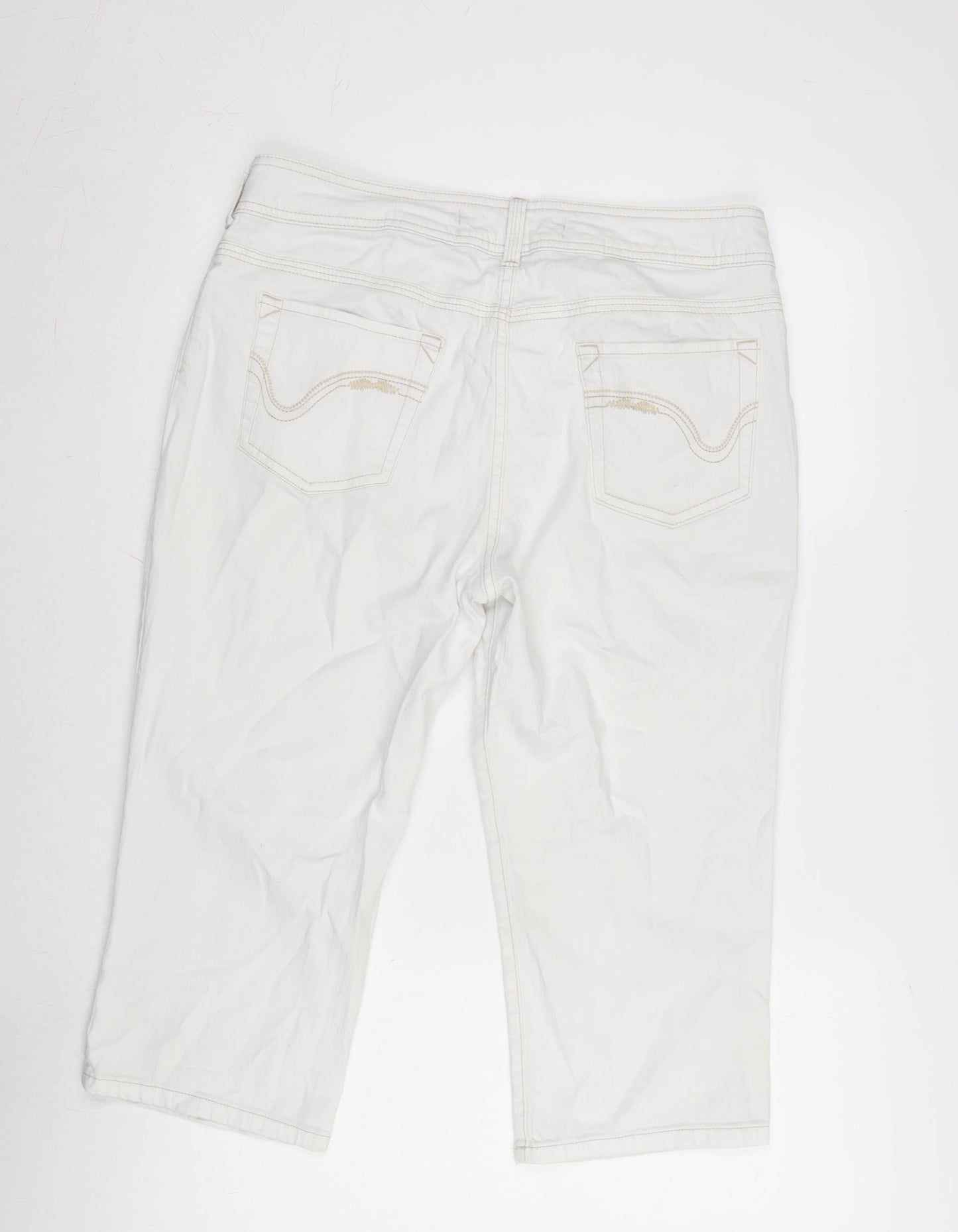 NEXT Womens Ivory Cotton Blend Cropped Jeans Size 16 L20 in Regular Zip