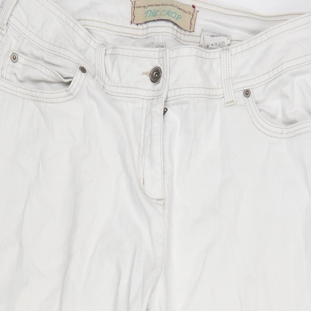 NEXT Womens Ivory Cotton Blend Cropped Jeans Size 16 L20 in Regular Zip