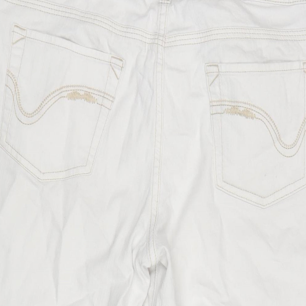 NEXT Womens Ivory Cotton Blend Cropped Jeans Size 16 L20 in Regular Zip