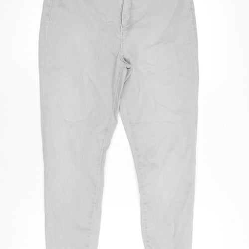 Marks and Spencer Womens Grey Cotton Blend Tapered Jeans Size 12 L28 in Regular Zip
