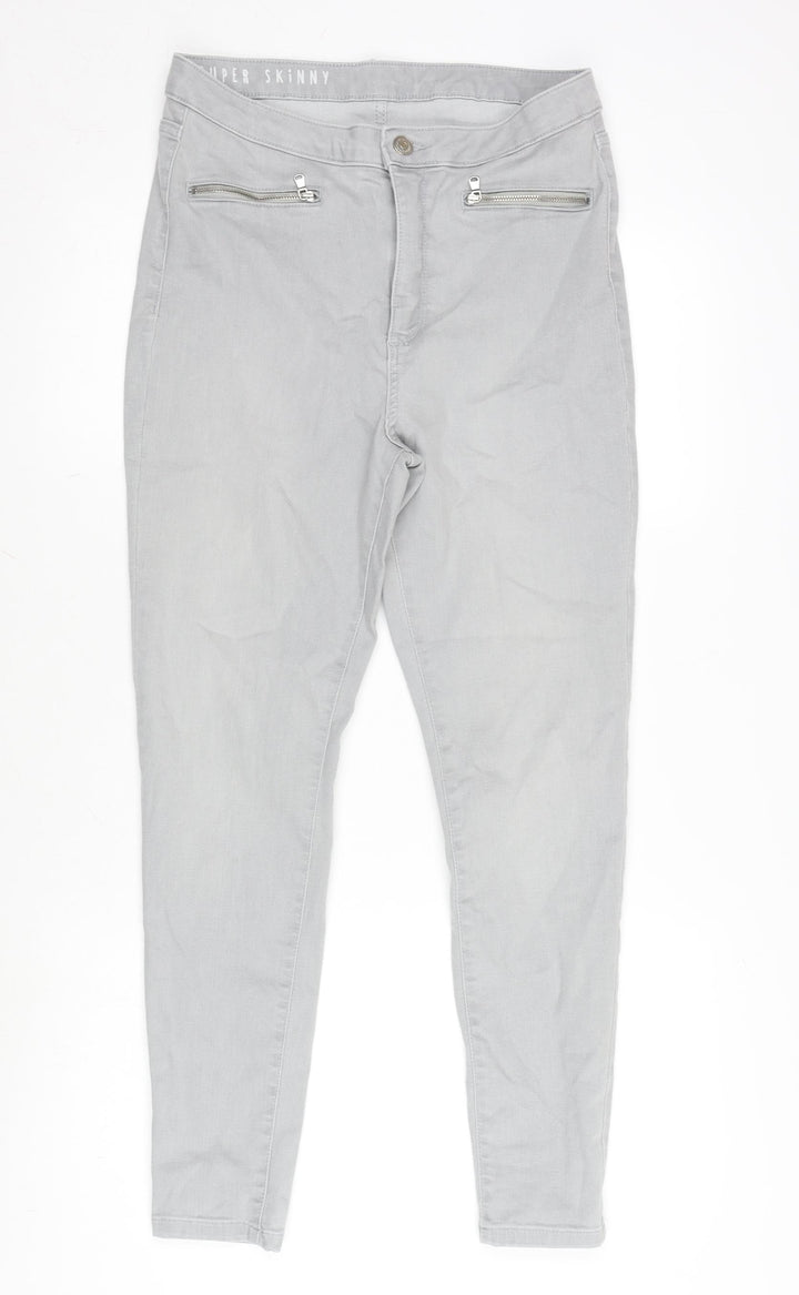 Marks and Spencer Womens Grey Cotton Blend Tapered Jeans Size 12 L28 in Regular Zip