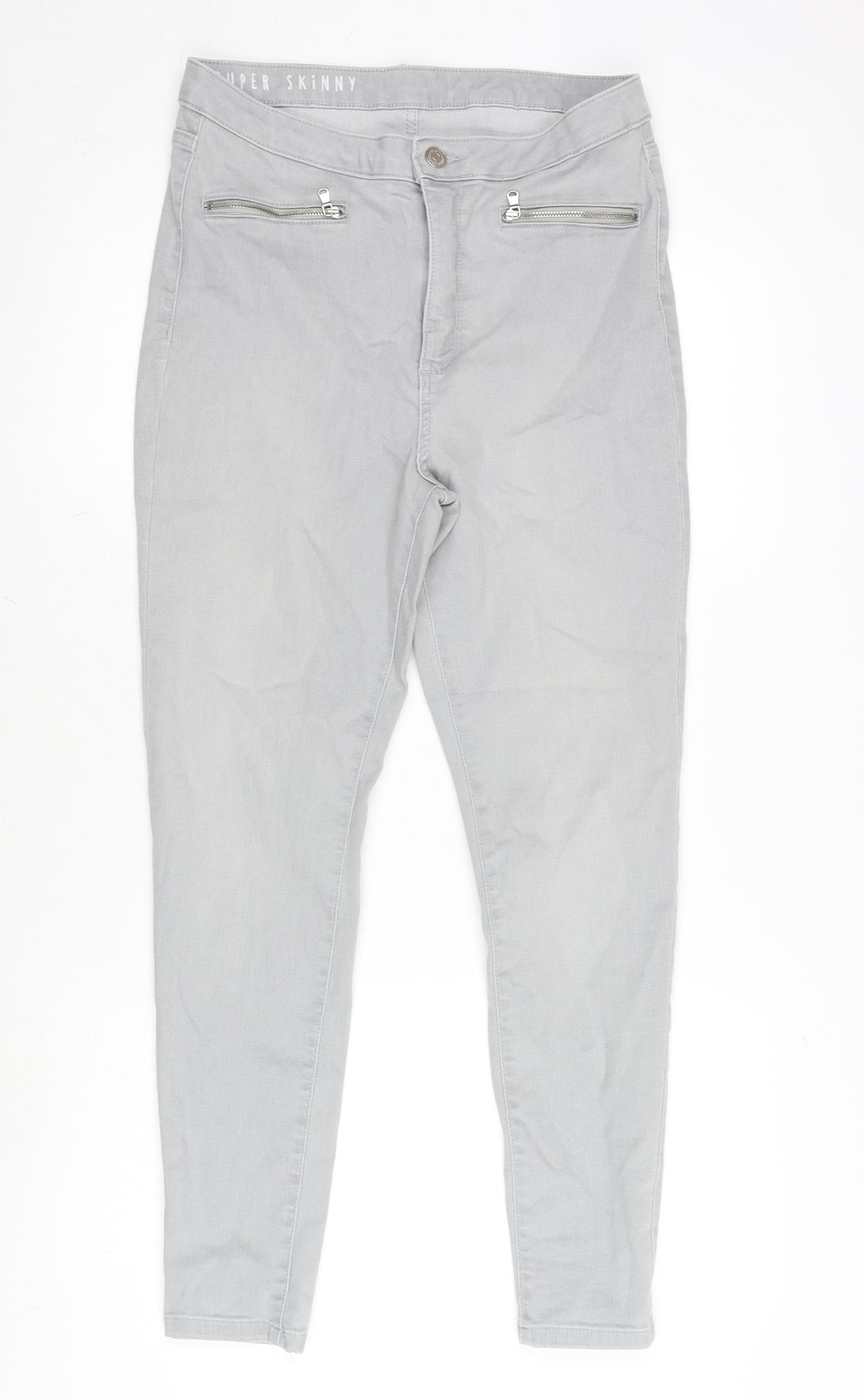 Marks and Spencer Womens Grey Cotton Blend Tapered Jeans Size 12 L28 in Regular Zip