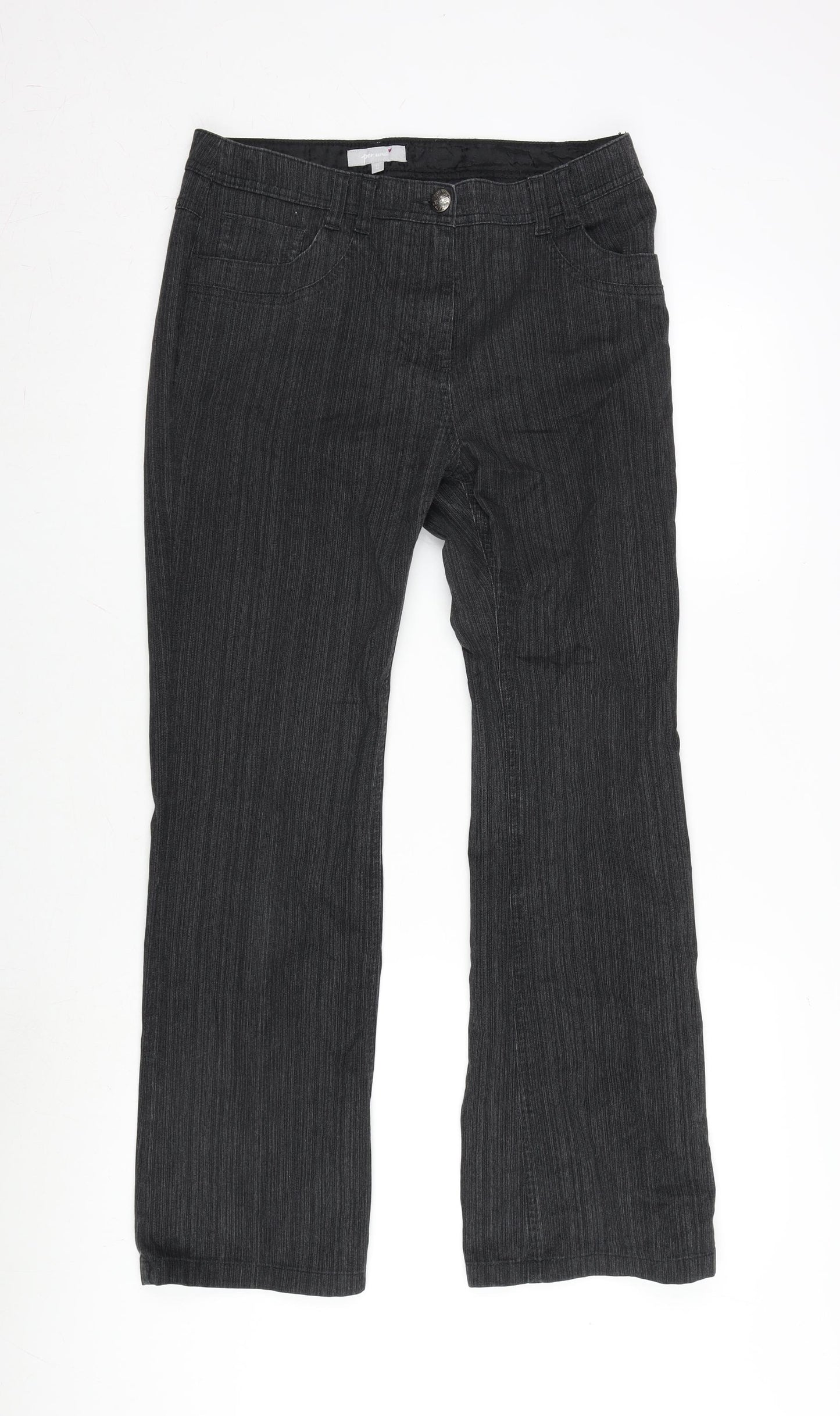 Per Una Womens Grey Cotton Blend Bootcut Jeans Size 12 L29 in Regular Zip