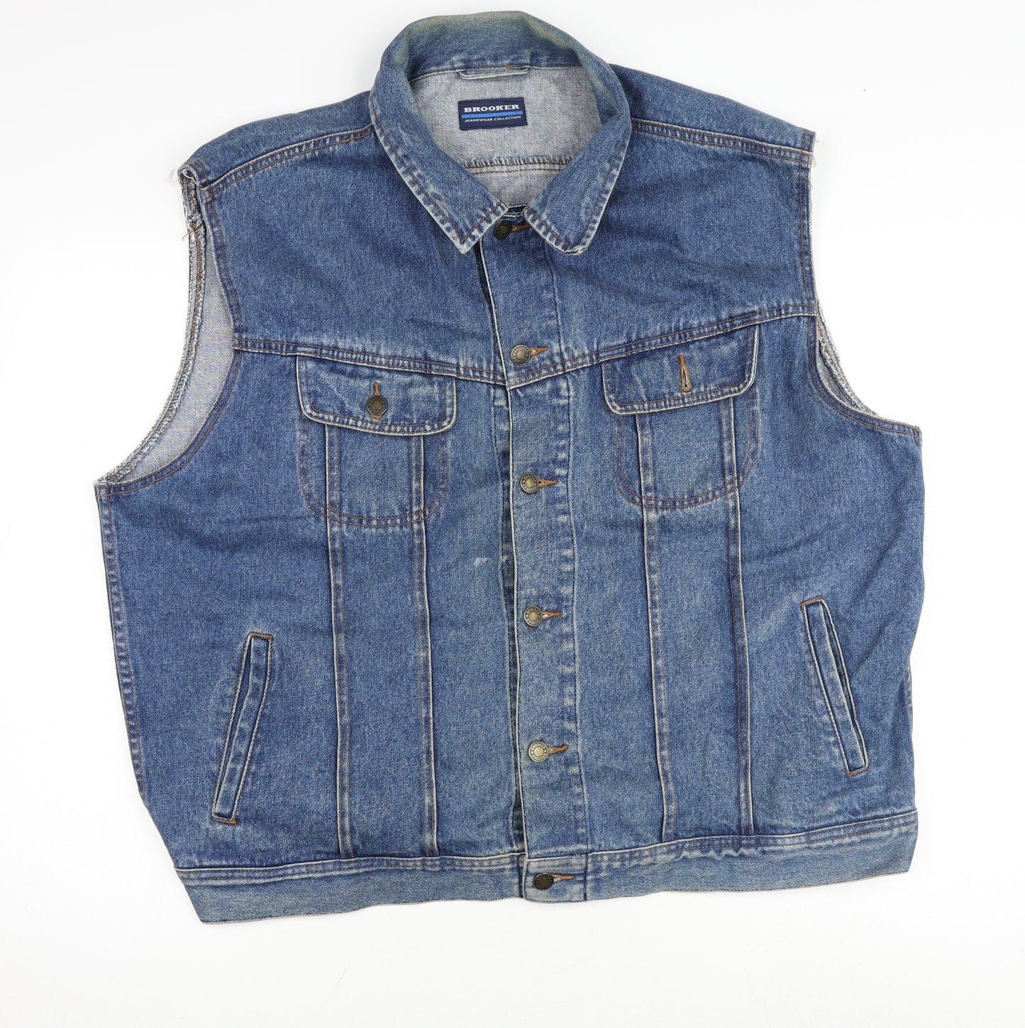 Brooker Mens Blue Biker Waistcoat Size 2XL Button