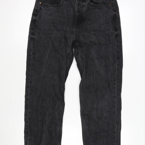 Denim & Co. Womens Grey Cotton Blend Straight Jeans Size 6 L25 in Regular Zip - Raw Hem