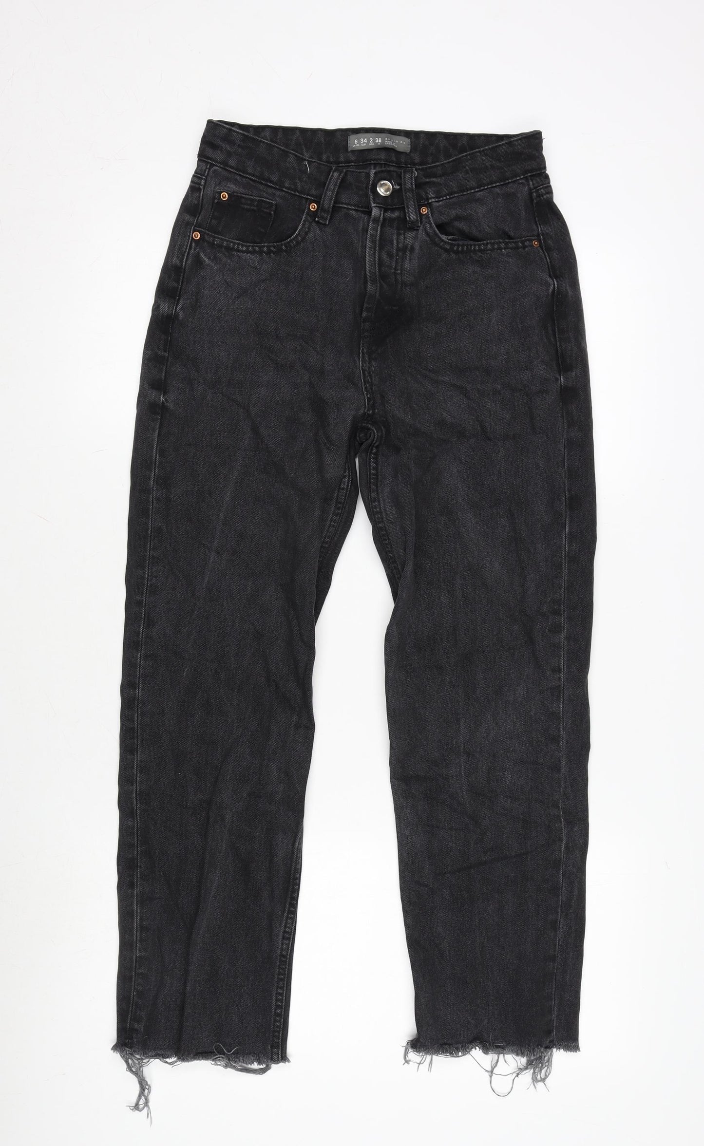 Denim & Co. Womens Grey Cotton Blend Straight Jeans Size 6 L25 in Regular Zip - Raw Hem