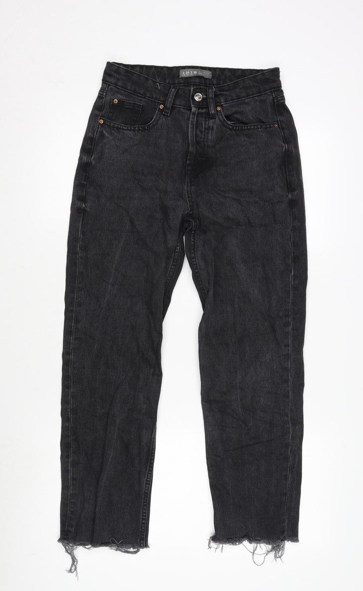 Denim & Co. Womens Grey Cotton Blend Straight Jeans Size 6 L25 in Regular Zip - Raw Hem