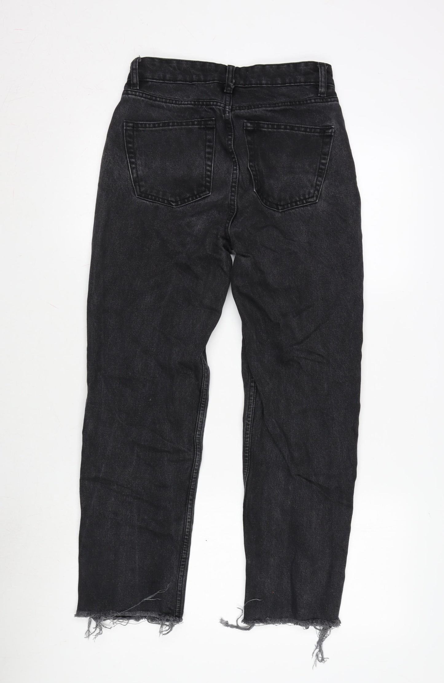 Denim & Co. Womens Grey Cotton Blend Straight Jeans Size 6 L25 in Regular Zip - Raw Hem