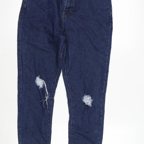 Boohoo Womens Blue Cotton Blend Straight Jeans Size 10 L27 in Regular Zip