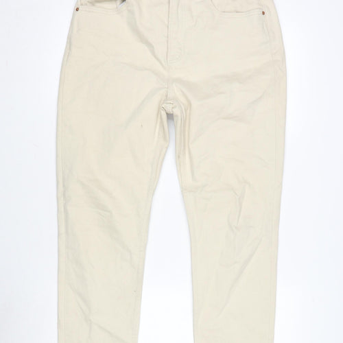 Denim & Co. Womens Beige Cotton Blend Straight Jeans Size 14 L27 in Regular Zip