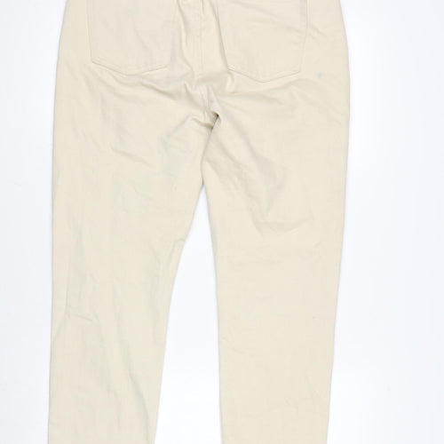 Denim & Co. Womens Beige Cotton Blend Straight Jeans Size 14 L27 in Regular Zip