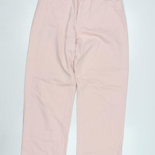 H&M Womens Pink Cotton Wide-Leg Jeans Size 10 L31 in Regular Zip