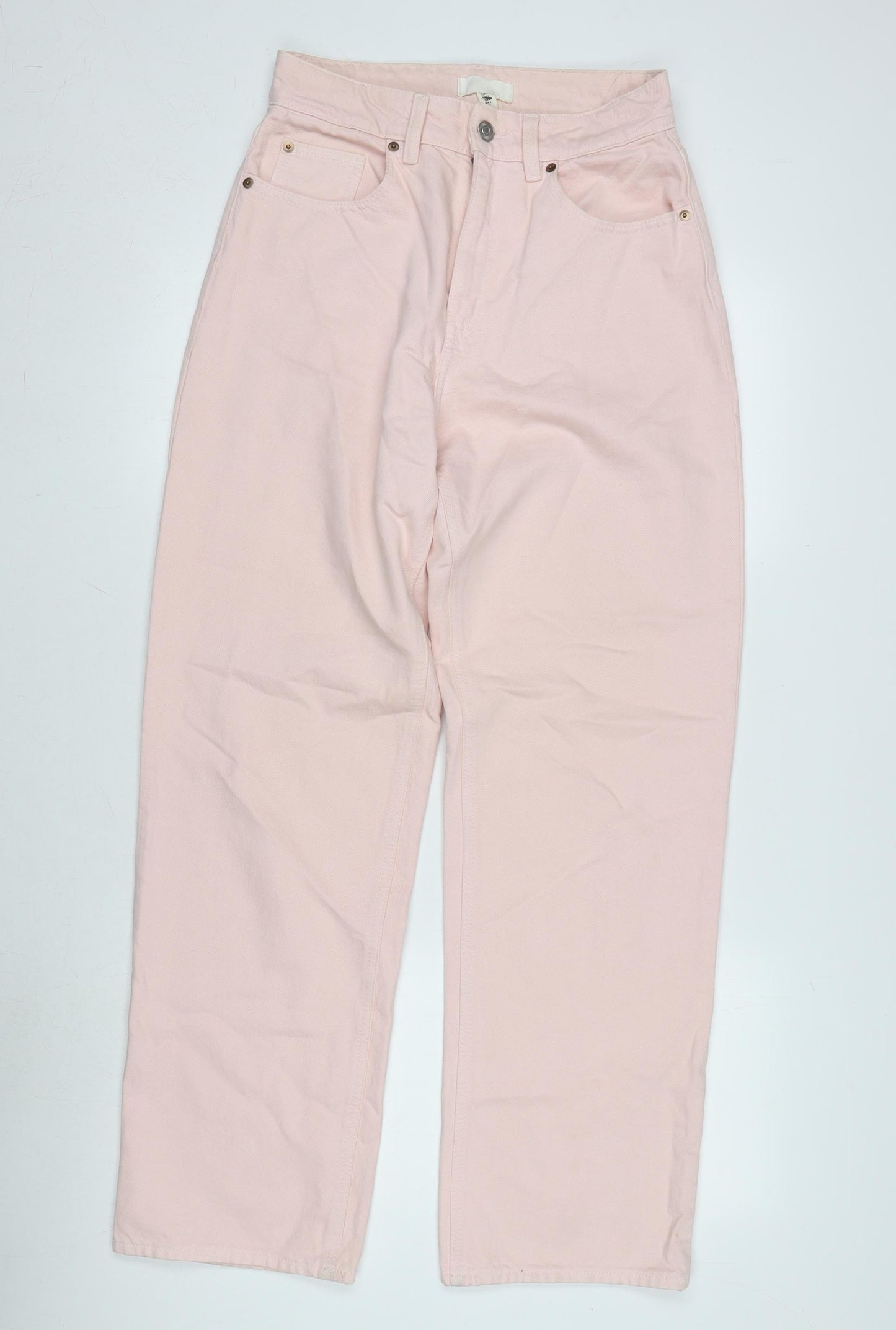 H&M Womens Pink Cotton Wide-Leg Jeans Size 10 L31 in Regular Zip