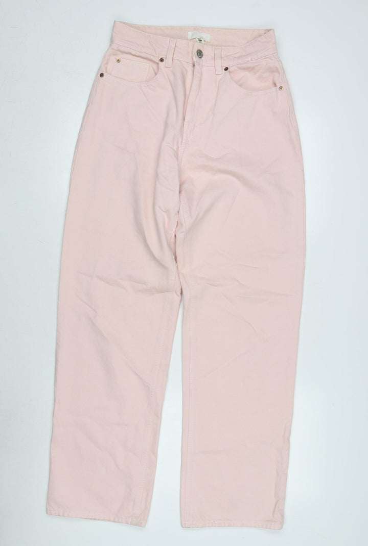 H&M Womens Pink Cotton Wide-Leg Jeans Size 10 L31 in Regular Zip