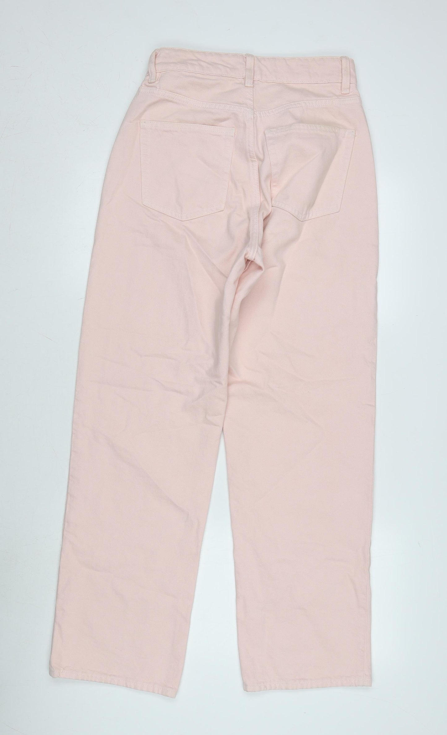 H&M Womens Pink Cotton Wide-Leg Jeans Size 10 L31 in Regular Zip