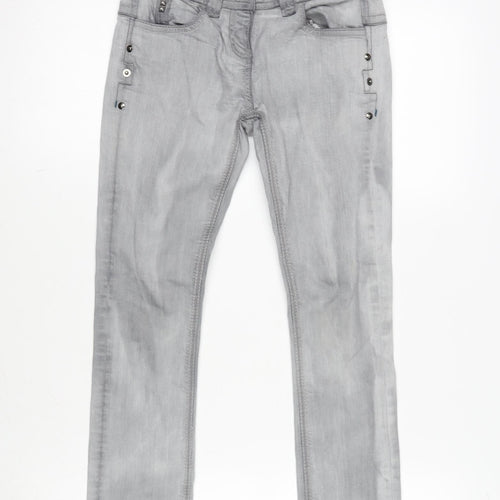 Miss- Evie Girls Grey Cotton Straight Jeans Size 9-10 Years L24.5 in Regular Zip